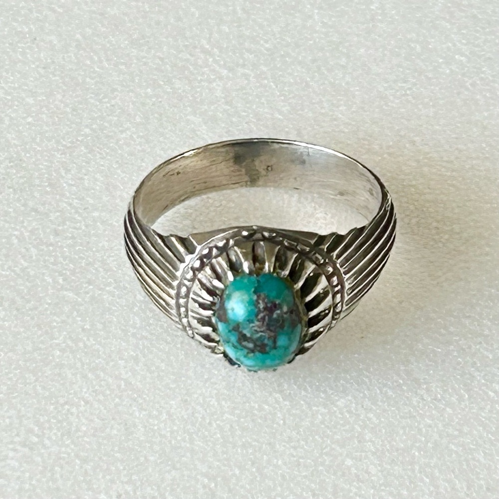 Antique Sterling Silver Turquoise Ring 9.75